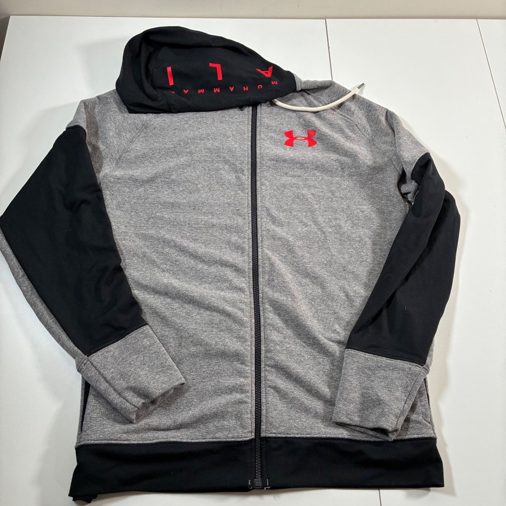 Under Armour Muhammad Ali Hoodie Medium Grey Black Full Zip UA Boxing Jacket - Picture 2 of 11